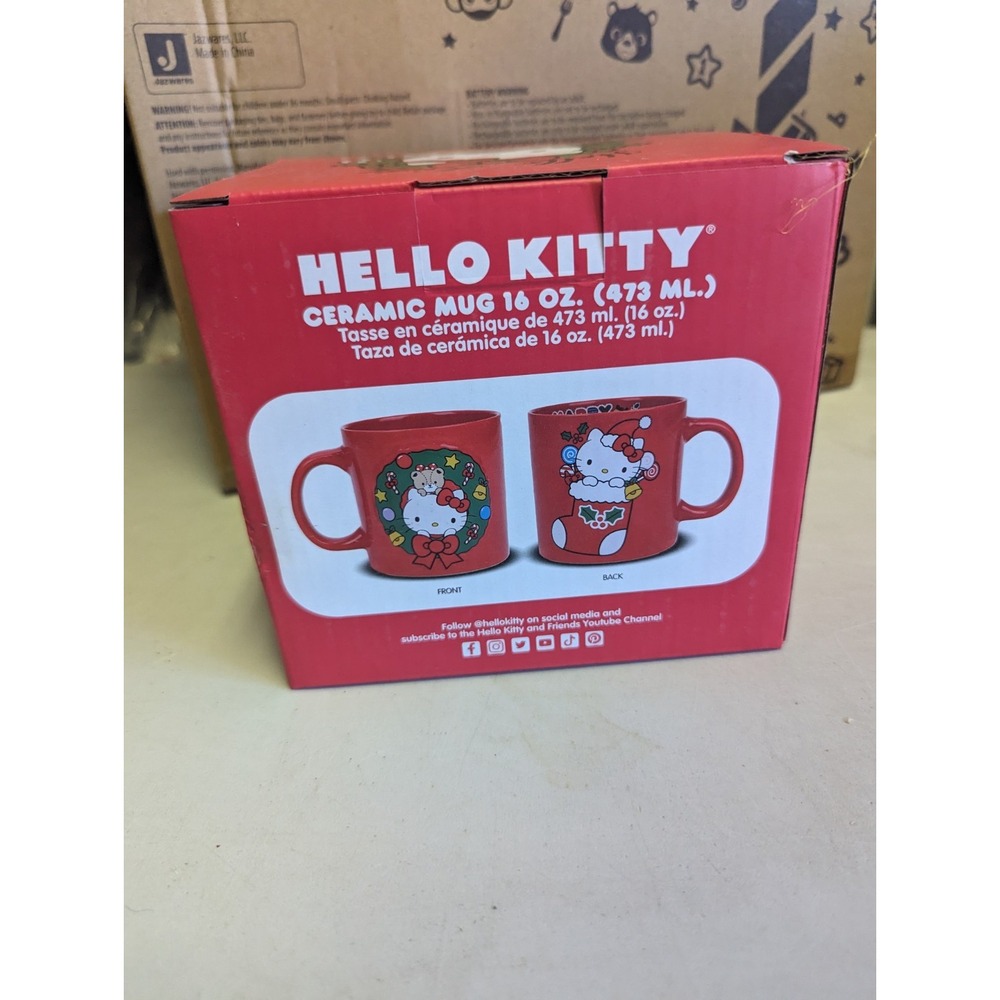 Hello Kitty Christmas‎ Mug Large Red With 2 Sided Designing Stocking/Wreath